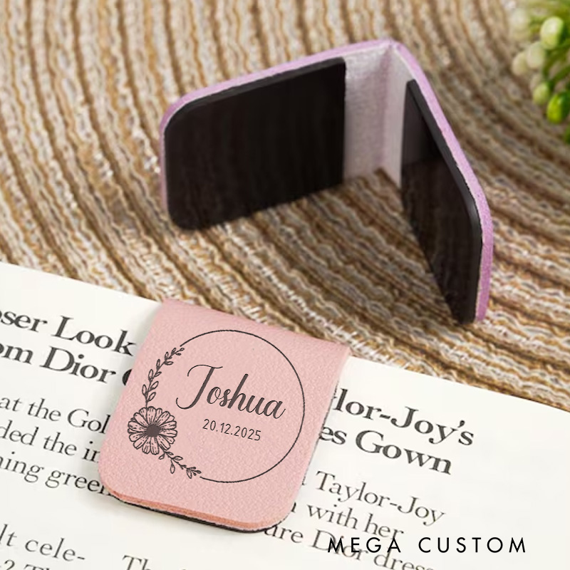 Personalized Floral Magnetic Bookmark Clip Engraved Leather Bookmark with Name Bookish Bookmark Librarian Gift Reading Lover Gift  Book Lover Gift 