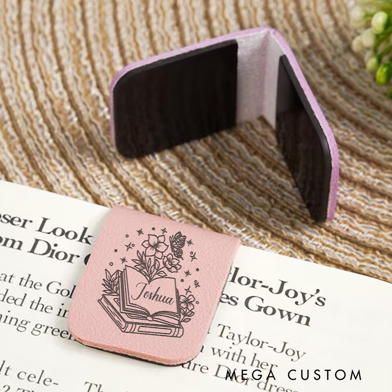 Personalized Book Flower and Star Magnetic Bookmark Leather Bookmark Clip with Name Librarian Gift Book Lover Gift Bookish Gift for Reader 