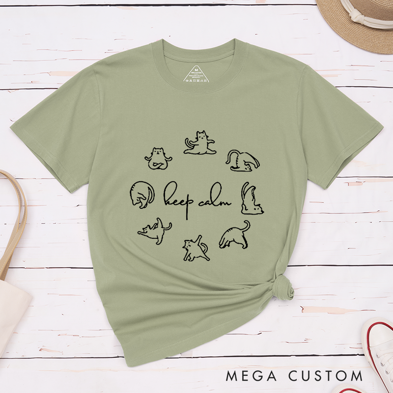 Personalized Funny Yoga T-Shirt with Keep Calm Yoga Cat Design Perfect Gift for Yoga Lover and Cat Lover