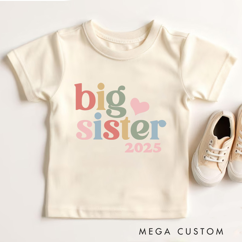 Personalized Big Sister Pastel Text Kids T-Shirt 