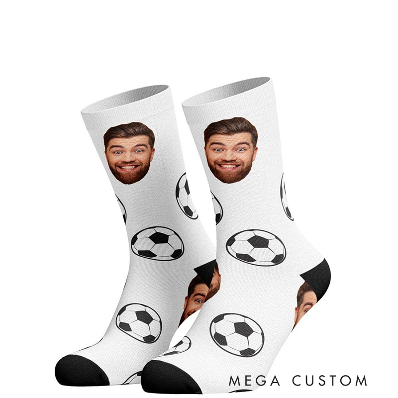Personalized Soccer Socks with Custom Face Design and Football Pattern Unique Gift for Sports Fans