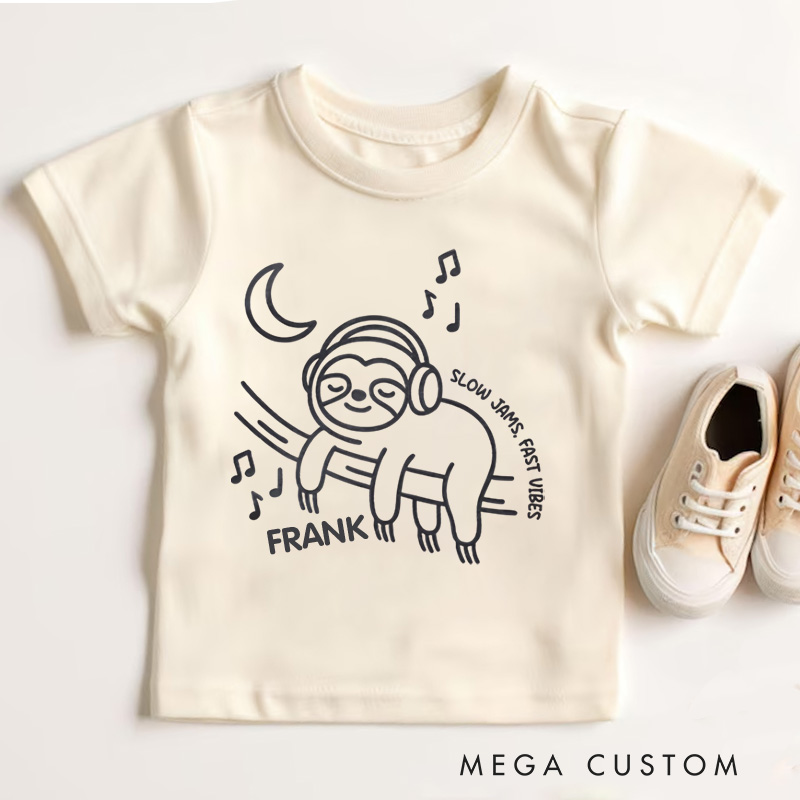 Personalized Sloth Relaxing Under Moon Kids T-Shirt