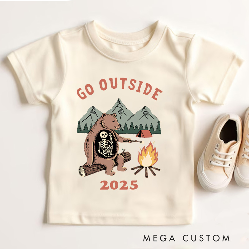 Personalized Go Outside Bear Campfire Adventure Kids T-Shirt