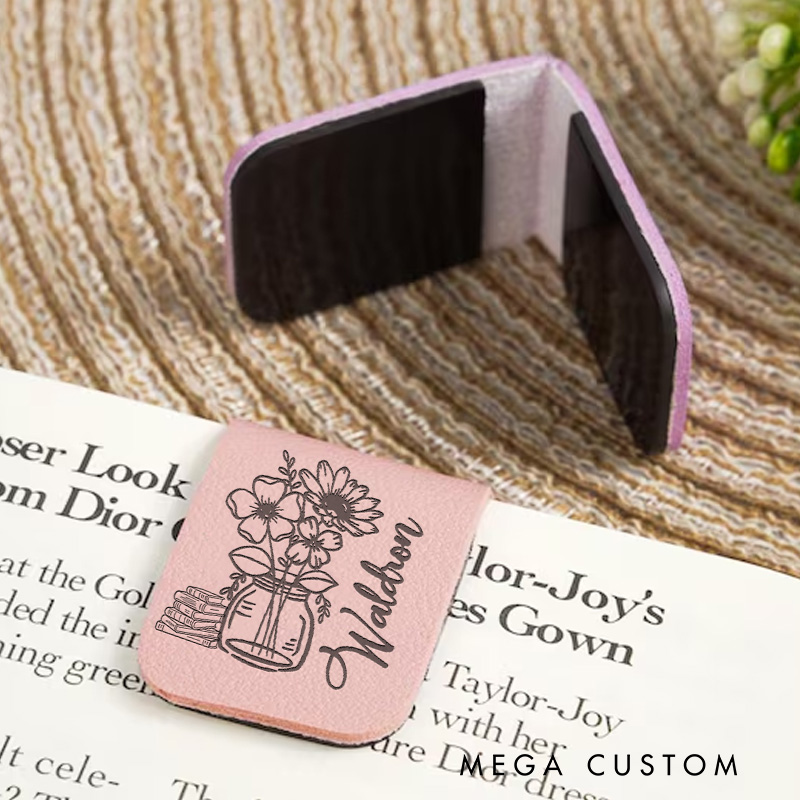 Personalized Vase and Book Magnetic Bookmark with Name Engraved Leather Bookmark Clip for Her Book Lover Gift for Librarian Gift