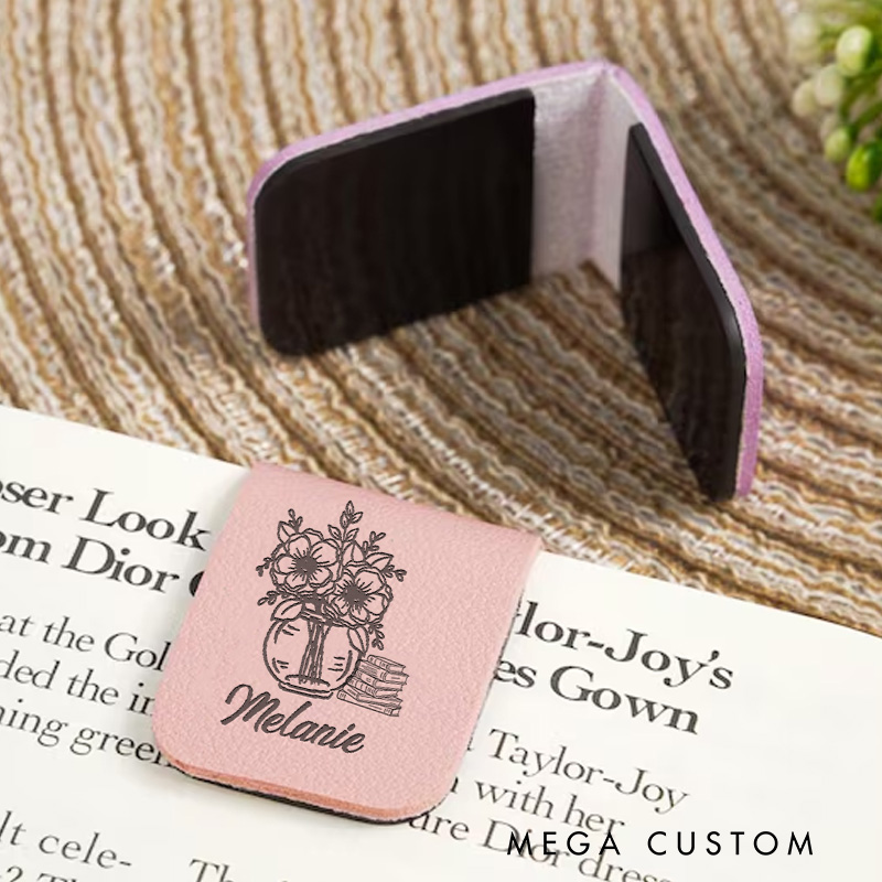 Personalized Vase and Book Magnetic Bookmark with Name Leather Bookmark Clip for Her Book Lover Gift for Bookish Gift