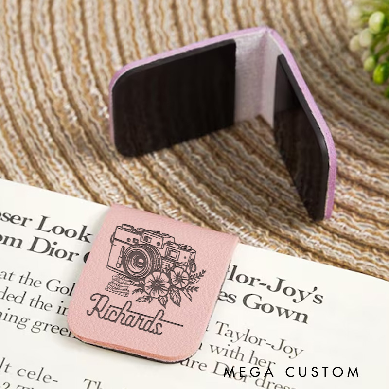 Personalized Camera and Book Magnetic Bookmark Leather Bookmark Clip with Name Book Lover Gift for Reading Lover Bookish Gift