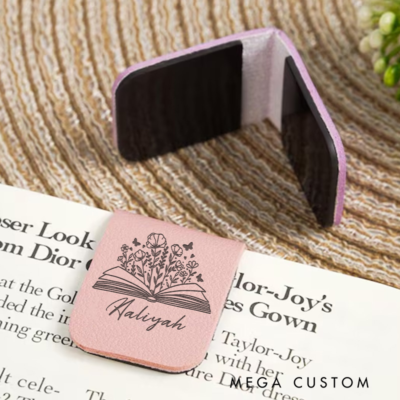Personalized Flower Book and Butterfly Magnetic Bookmark Engraved Leather Bookmark Clip with Name Bookmark for Book Lover Gift for Librarian Gift