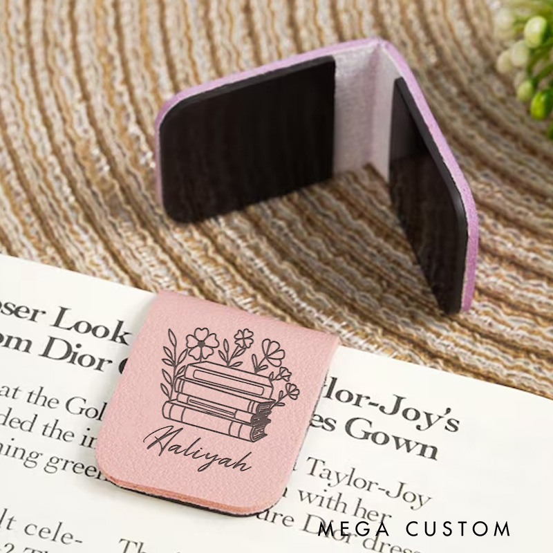 Personalized Book Flower Magnetic Bookmark Engraved Leather Name Bookmark Clip for Women Bookmark Book Lover Gift for Bookish Gift