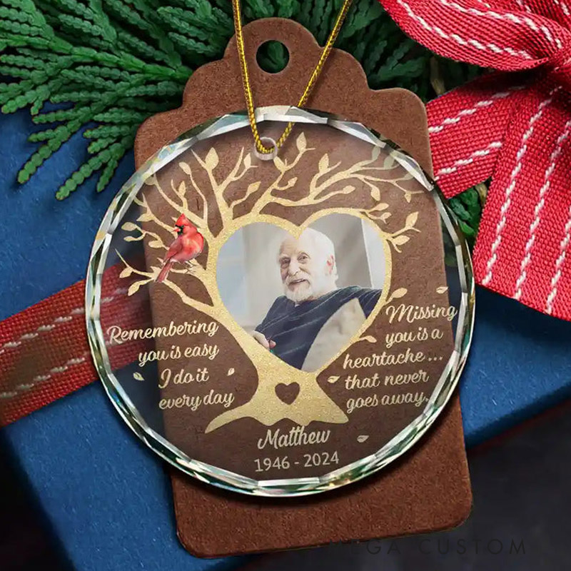 Personalized Memorial Photo Ornament Remembering You Is Easy Memorial Ornament Circle Glass Ornament Sympathy Gift