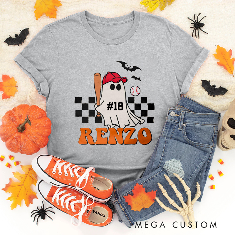 Personalized Ghost Baseball T-Shirt with Custom Name and Number  