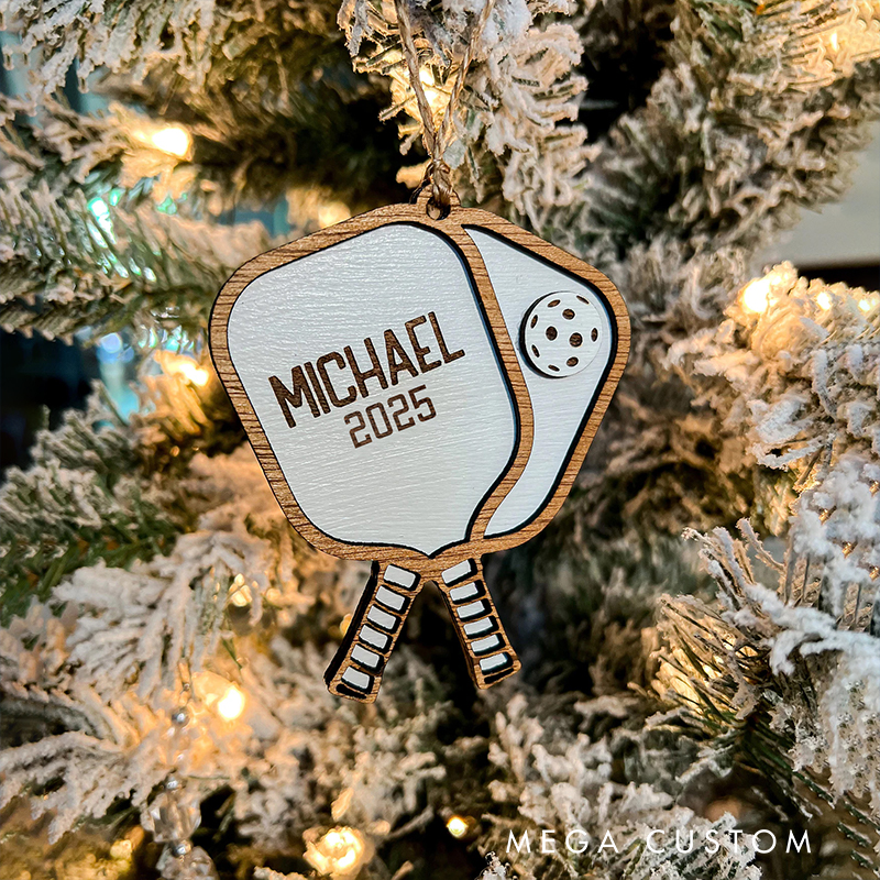 Personalized Pickleball Paddle Christmas Ornament with Custom Name and Year