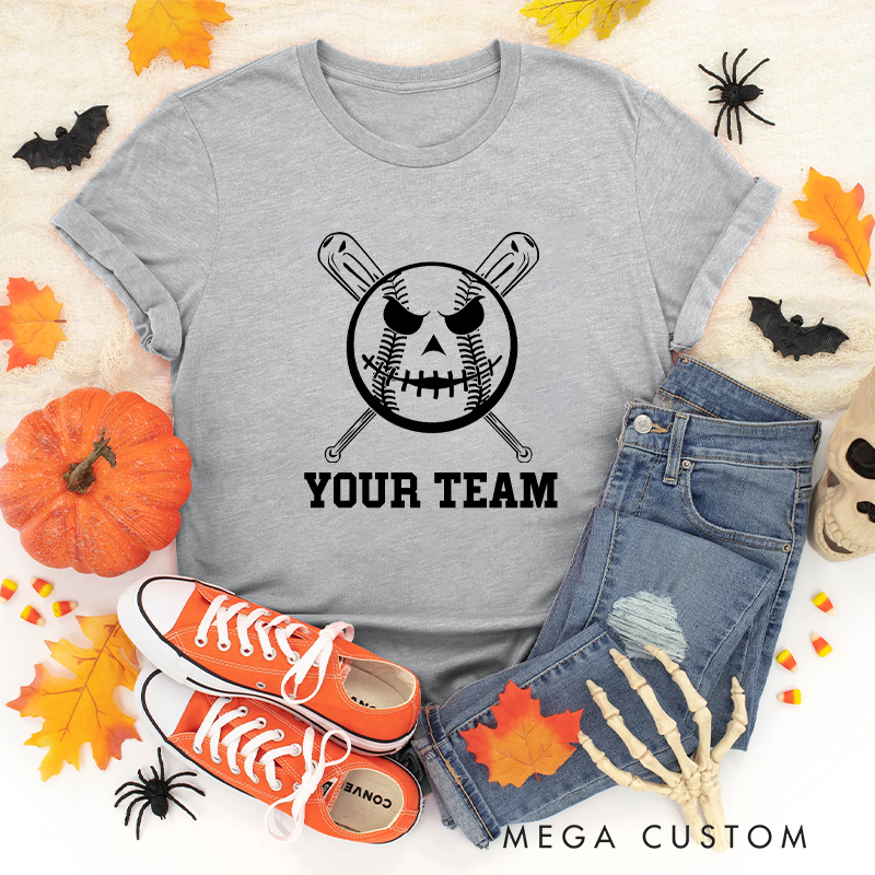 Personalized Skull Baseball T-Shirt with Custom Team Name