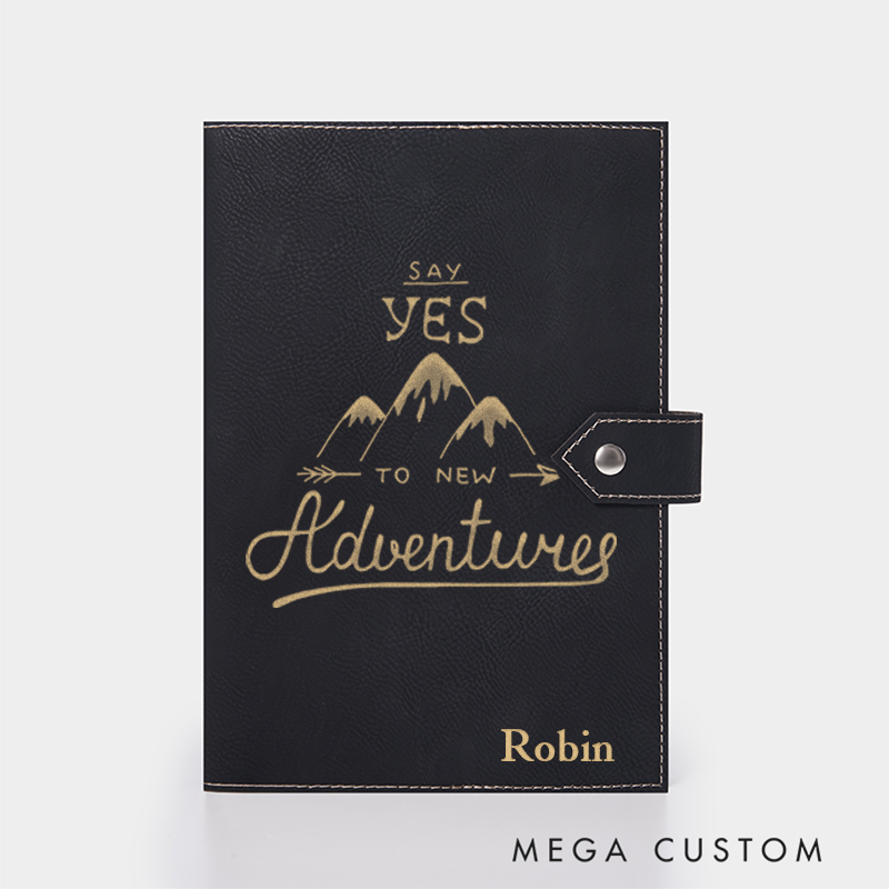Personalized Say Yes to New Adventures Leather Notebook for Traveling Lovers Leather Journal Travel Gift