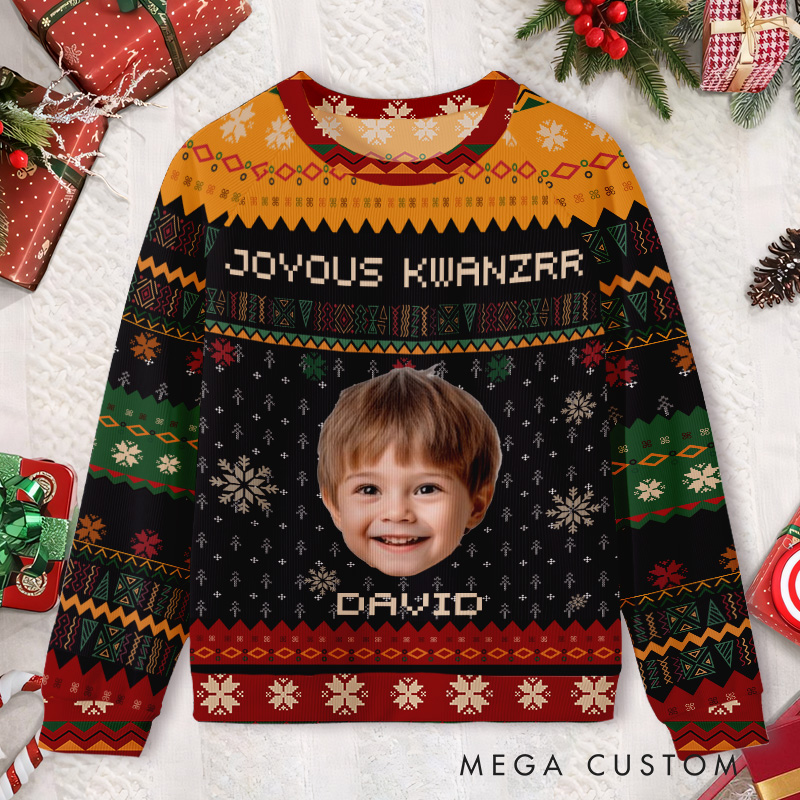 Personalized Joyous Kwanzaa Photo Frame Kids Ugly Christmas Sweater