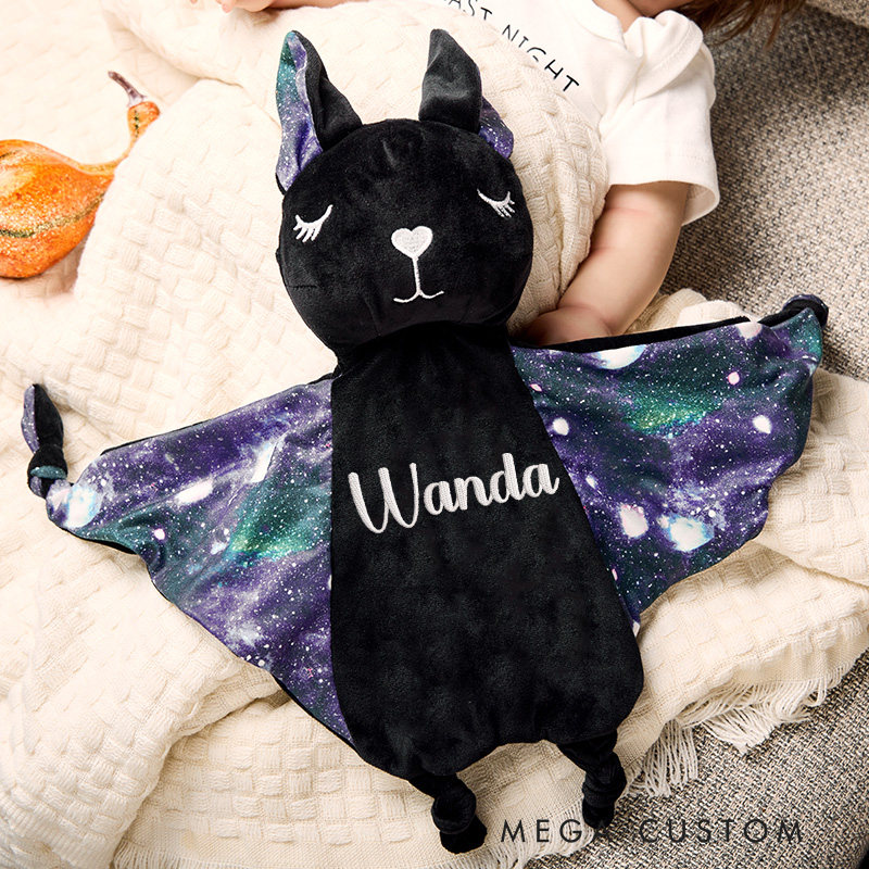 Personalized Soft Plush Bat with Colorful Patterns Baby Keepsake Security Blanket