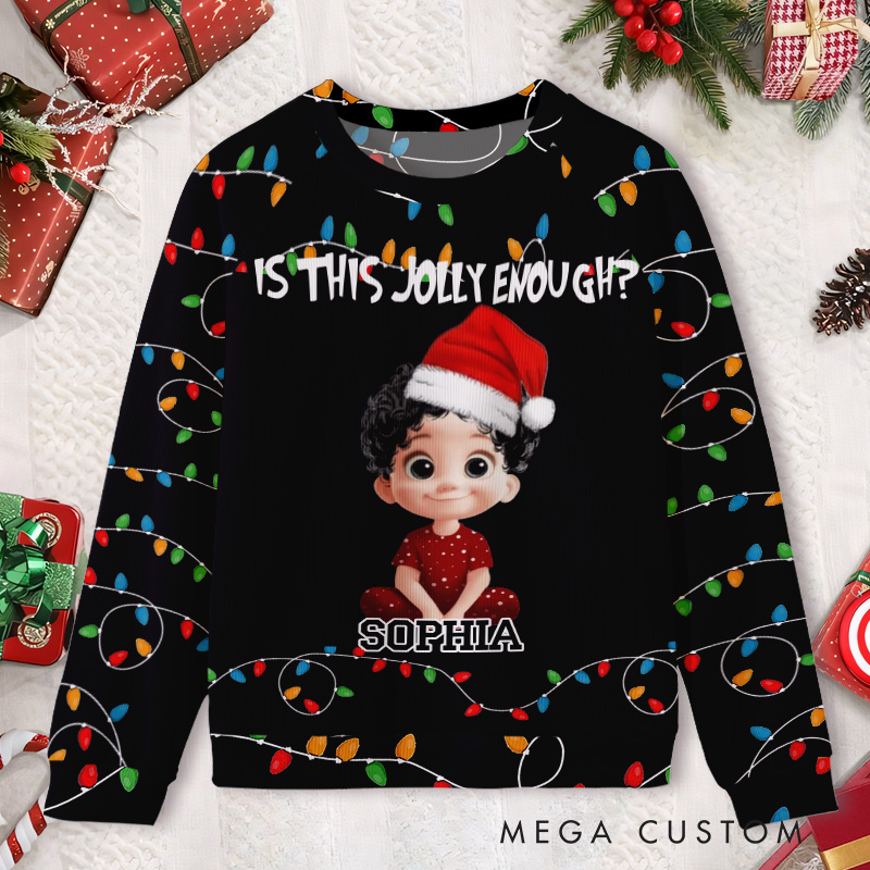 Personalized Is This Jolly Enough Festive Photo Kids Ugly Christmas Sweater 