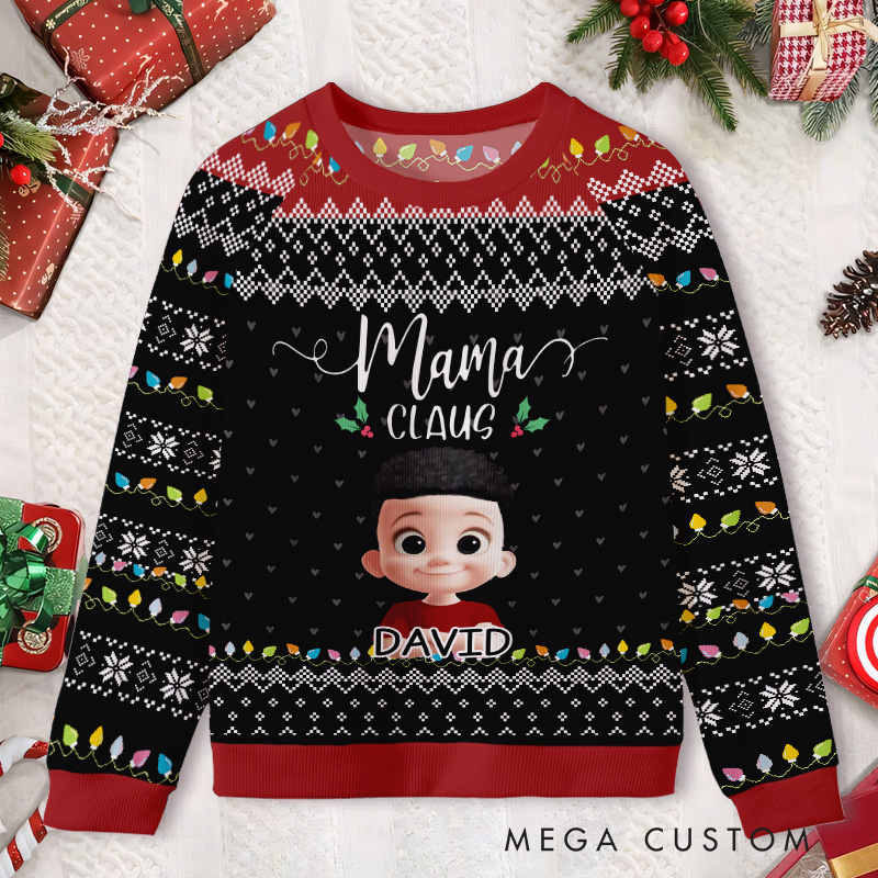 Personalized Mama Claus Kids Ugly Christmas Sweater