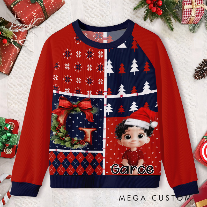 Personalized Santa and Reindeer Blocks Kids Ugly Christmas Sweater