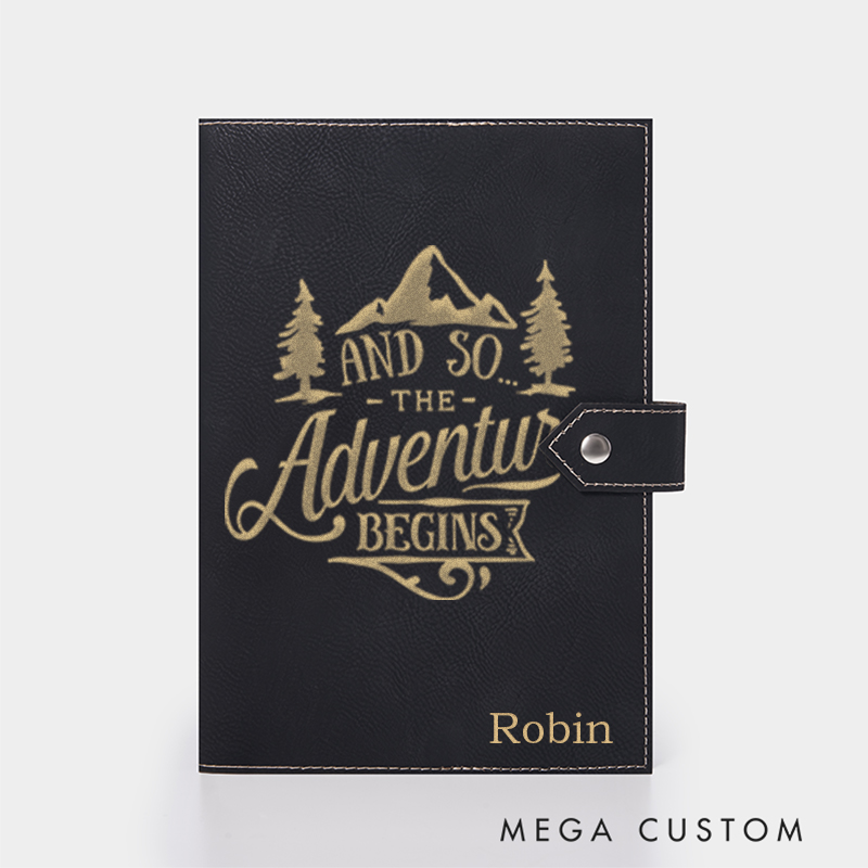 Personalized And So the Adventure Begins Leather Notebook for Traveling Lovers Leather Journal Travel Gift