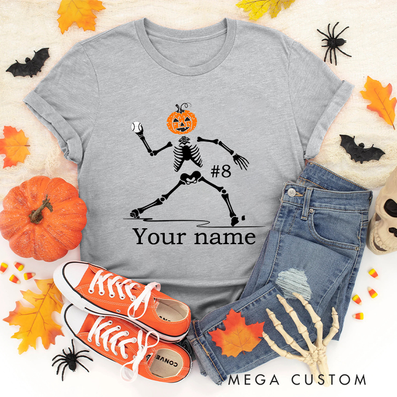 Personalized Skeleton Pitcher T-Shirt with Custom Name and Number 