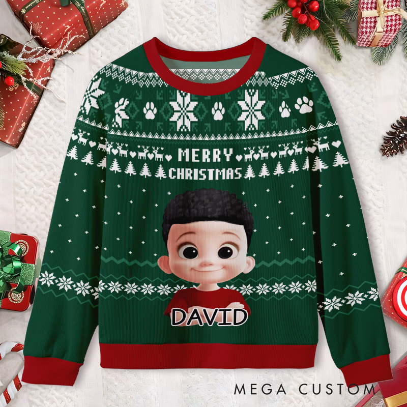 Personalized Cute Kids Face Kids Ugly Christmas Sweater