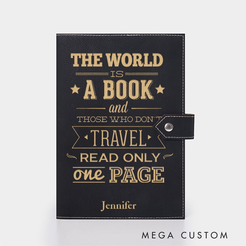 Personalized The World Is a Book Leather Notebook for Traveling Lovers Leather Journal Travel Gift