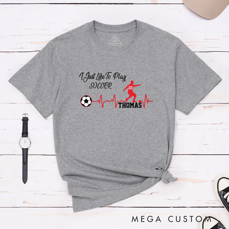 Personalized Soccer T-Shirt with Custom Name, Number, and Heartbeat Design