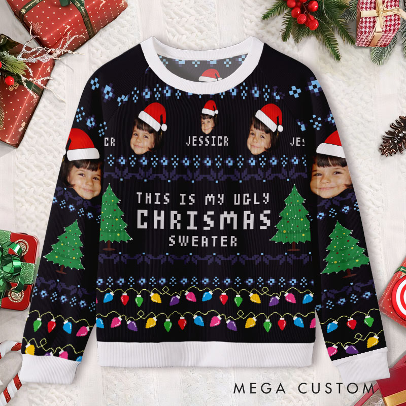 Personalized Merry Christmas with Custom Faces Holiday Lights Ugly Sweater Shirt