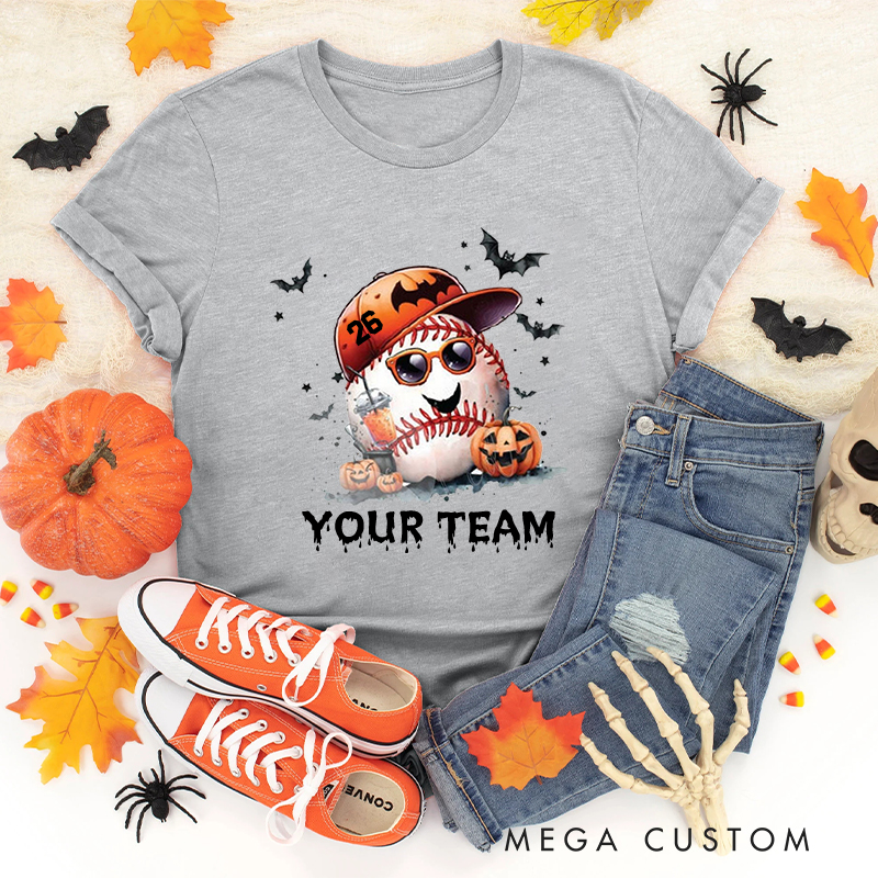 Personalized Baseball Pumpkin T-Shirt with Custom Team Name 