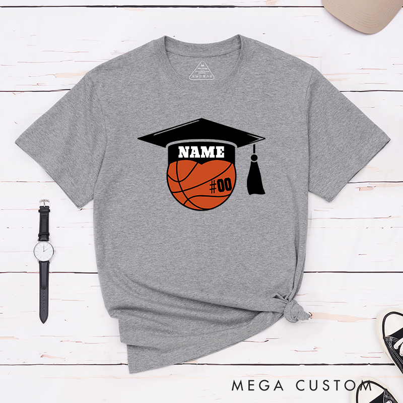 Personalized Basketball Graduation T-Shirt with Custom Name and Number – The Perfect Gift for Players, Fans, and Graduates to Celebrate Their Big Day