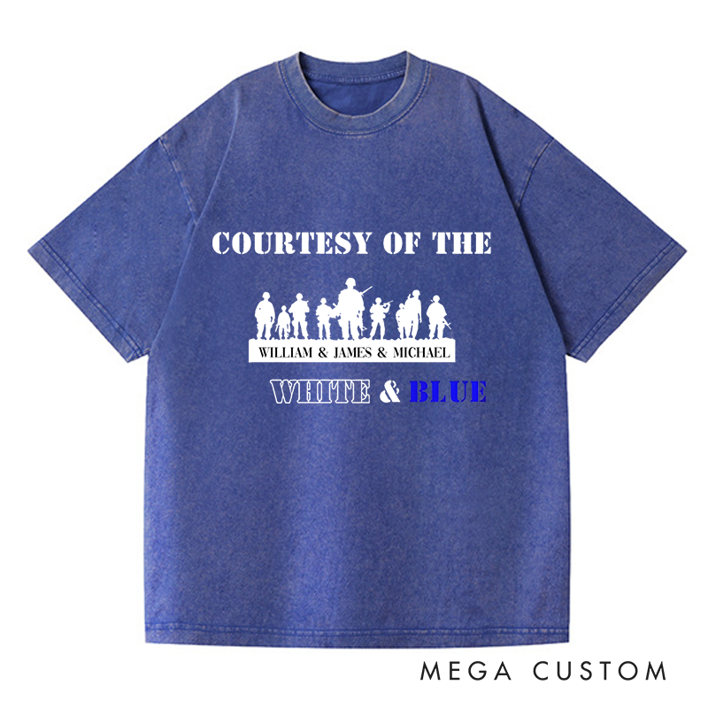 Personalized Washed T-Shirts Courtesy of the White and Blue Military Tribute T-Shirt