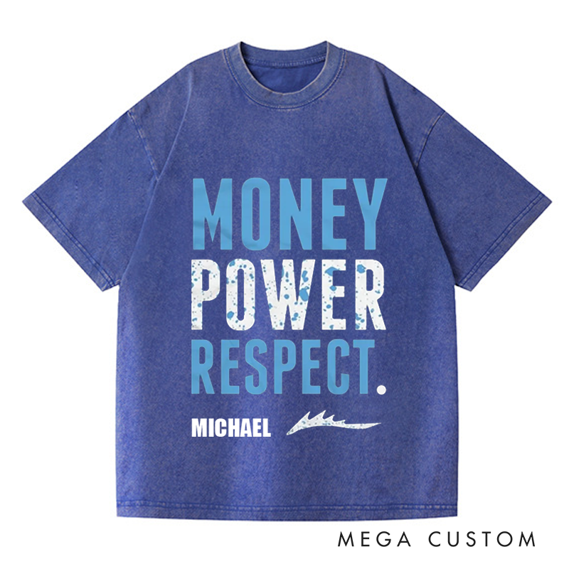 Personalized Washed T-Shirts Money Power Respect Bold Statement Graphic T-Shirt