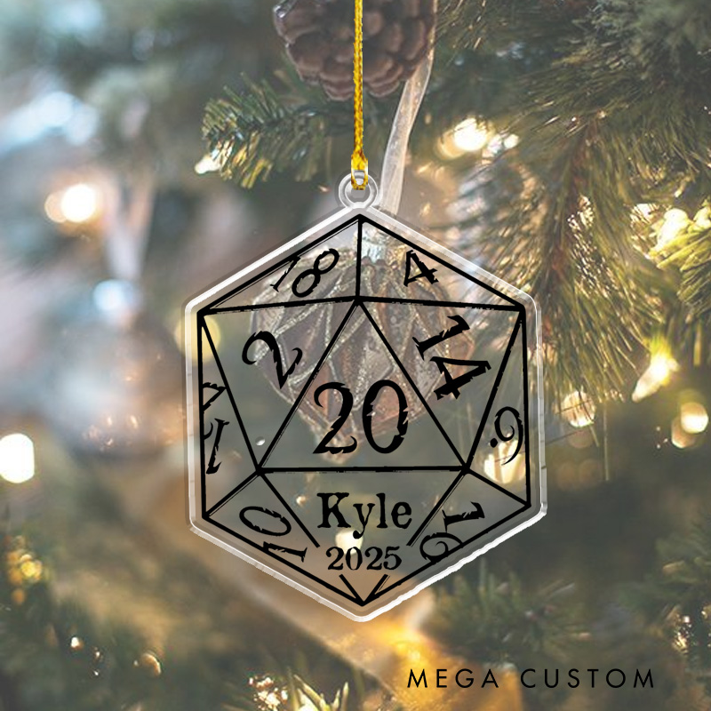 Personalized D20 Christmas Ornament Custom Ornament for D&d Player Fantasy Adventure Gift for Geek Game Lover
