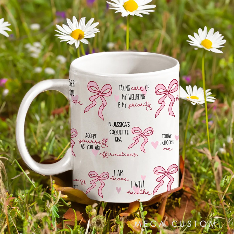 Personalized Coquette Bow Blessed Words of Bible 11oz 15oz Ceramic Mug with Text Birthday Motivational Gift for Her