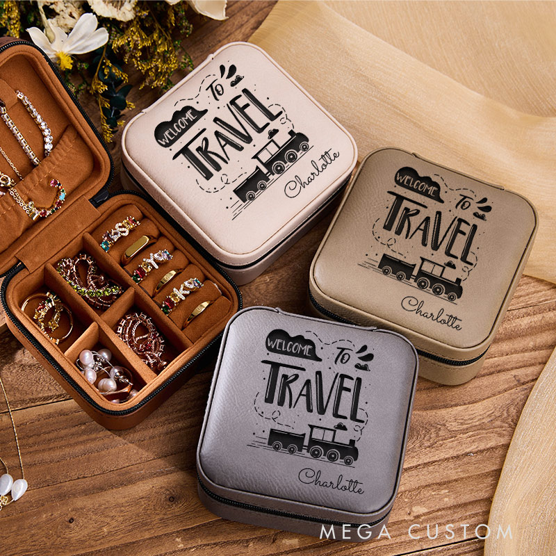 Personalized Welcome to Travel Jewelry Box for Traveling Lovers Travel Jewelry Box Leather Jewelry Case