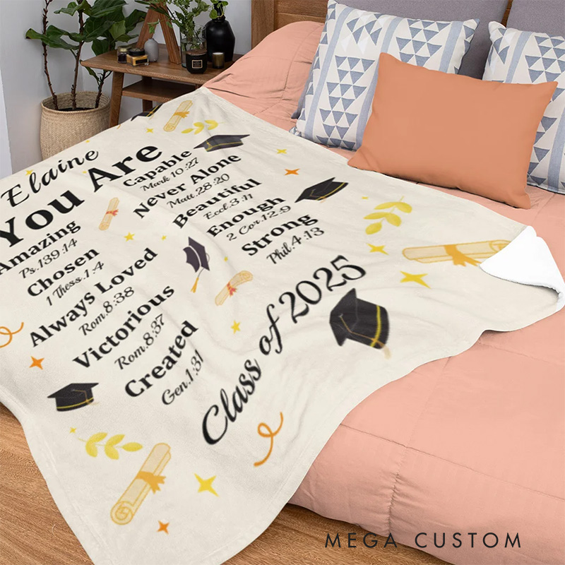 Personalized Graduation Cap Bible Chapter Soft Throw Blanket with Name and Year Home Decor Graduation Inspiring Gift for Christian Graduates