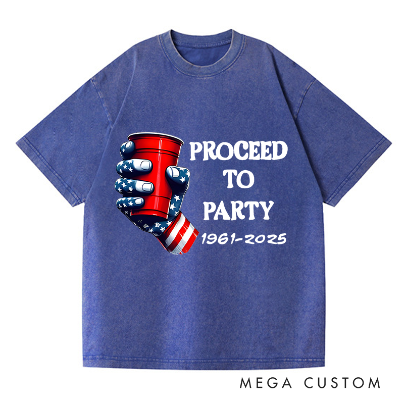 Personalized Washed T-Shirts Proceed to Party Patriotic Celebration Graphic T-Shirt