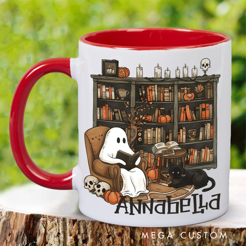 Personalized Ghost Reading Mugs Book Lover Mug with Name Pumpkin Mug Halloween Coffee Mug Book Lover Gift Bookish Gift Reading Gift