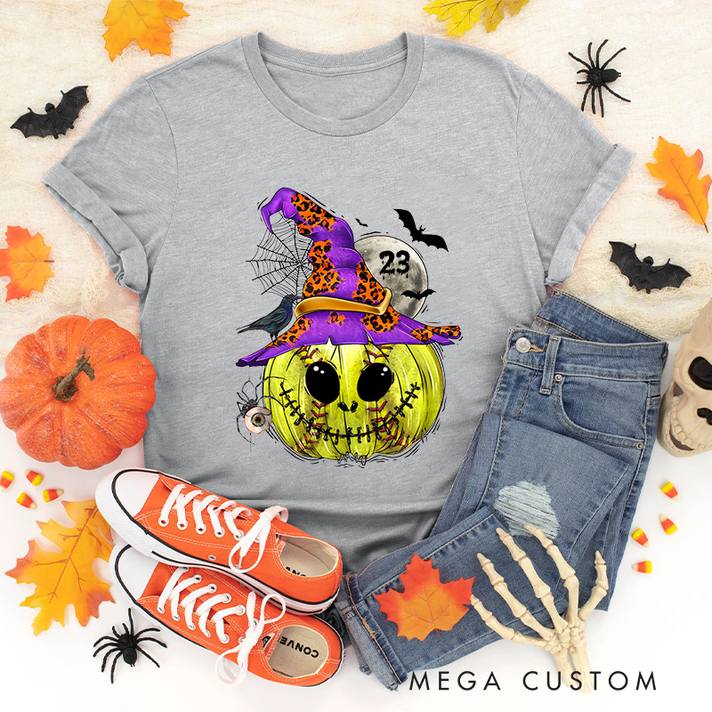 Personalized Enchanted Softball Pumpkin Witch T-Shirt with Custom Number