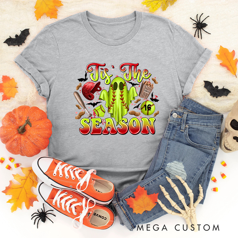 Personalized Halloween Softball Ghostly Cheer t-shirt with Custom Number