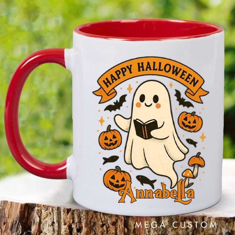 Personalized Happy Halloween Spooky Mugs Custom Book Lover Coffee Mug with Name Pumpkin Mug Book Lover Gift Bookish Gift Reader Halloween Gift