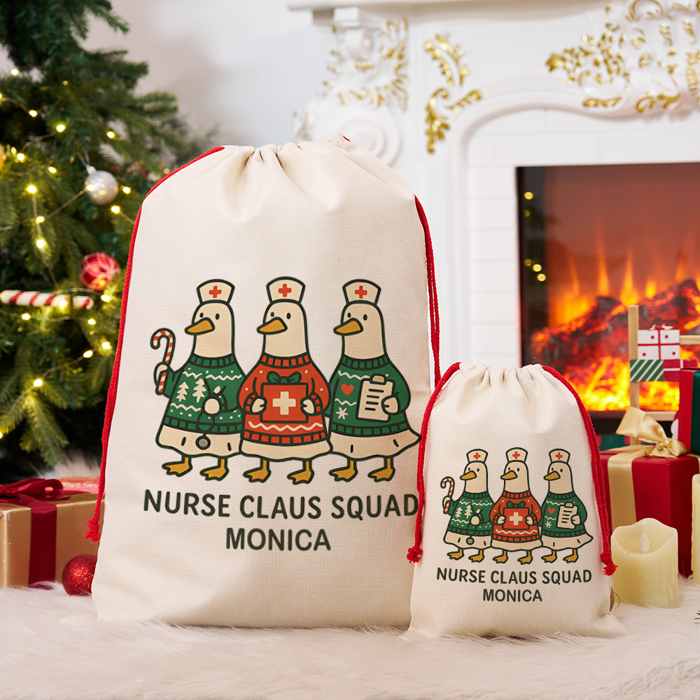 Personalized Nurse Christmas Sack Custom Nurse Claus Squad Design Sack Xmas Gift for Nurse