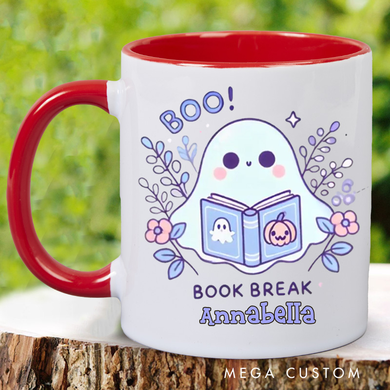 Personalized Cute Reading Ghost Mugs Custom Book Lover Mug with Name Ghost with Books Mug Book Lover Gift Bookish Halloween Gift