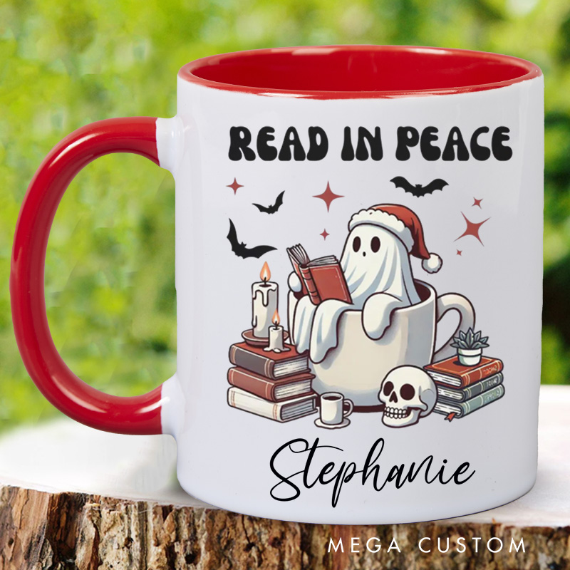 Personalized Read in Peace Mugs Custom Halloween Ghost Mug with Name Reading Mug Book Lover Gift Bookish Halloween Gift
