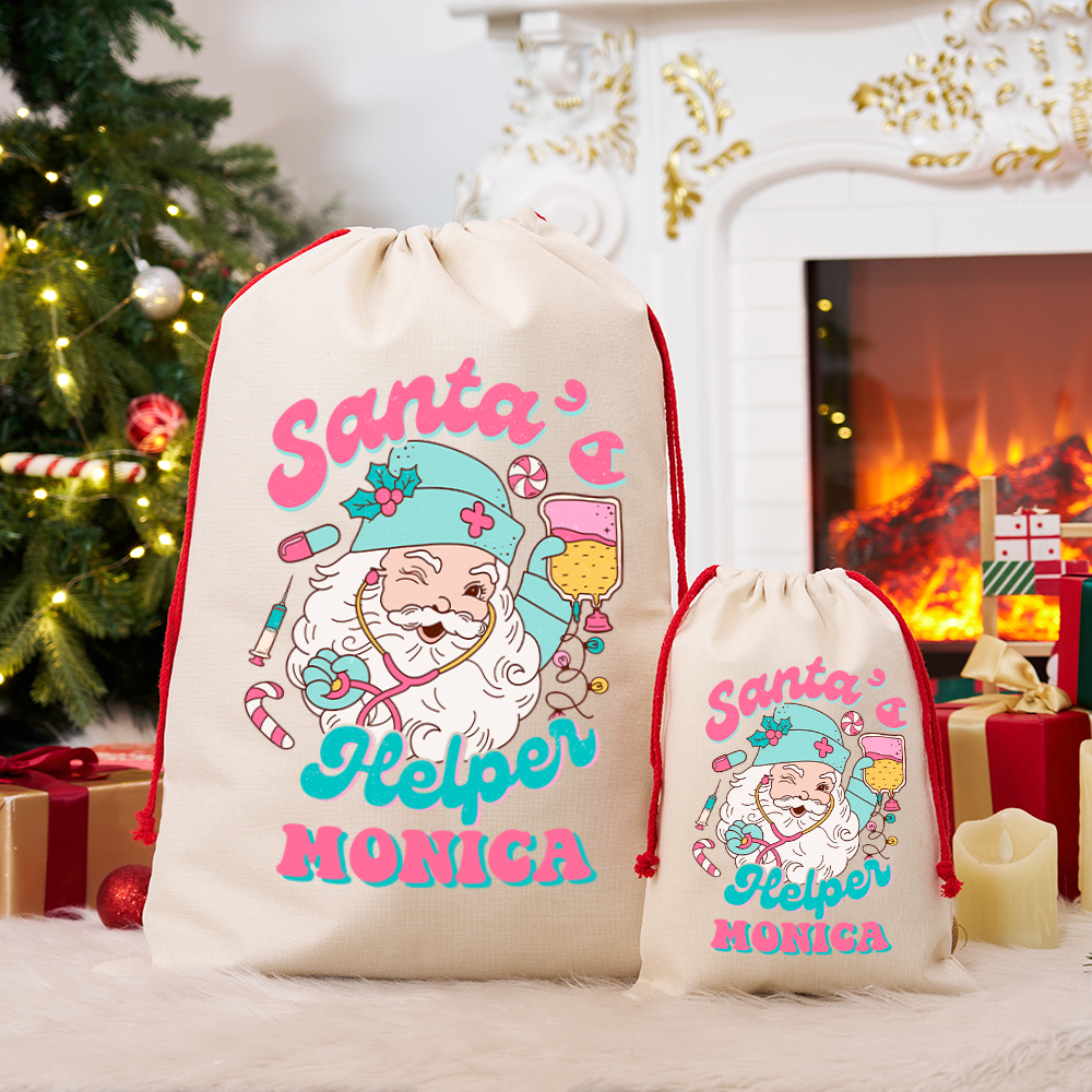 Personalized Nurse Christmas Sack Custom Santa's Helper Design Sack Xmas Gift for Nurse