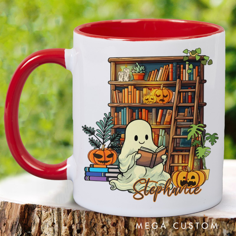 Personalized Ghost Reading Mugs Custom Bookish Halloween Mug with Name Bookworm Mug Book Lover Gift Reading Lover Halloween Gift