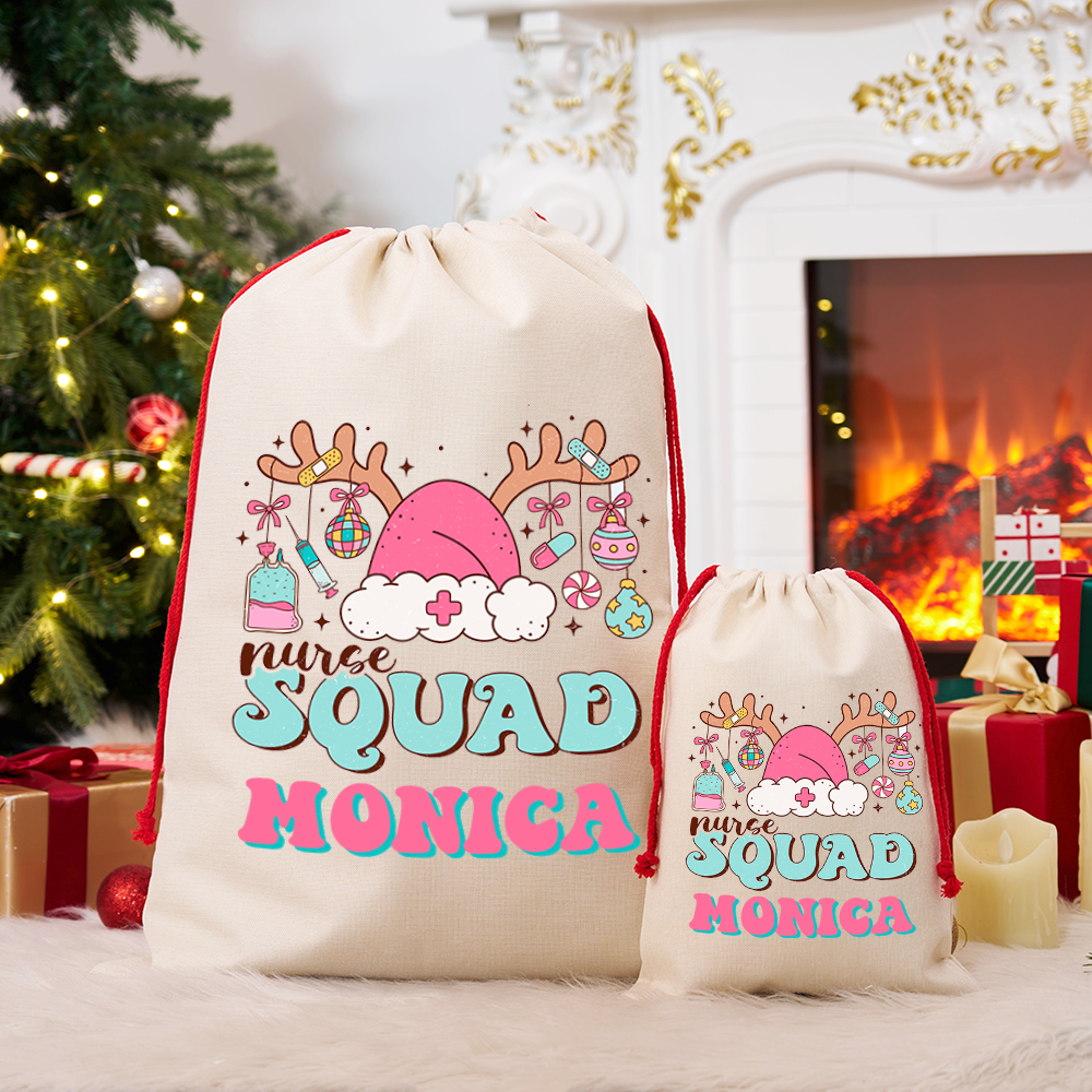 Personalized Nurse Christmas Sack Custom Nurse Squad Design Sack Xmas Gift for Nurse