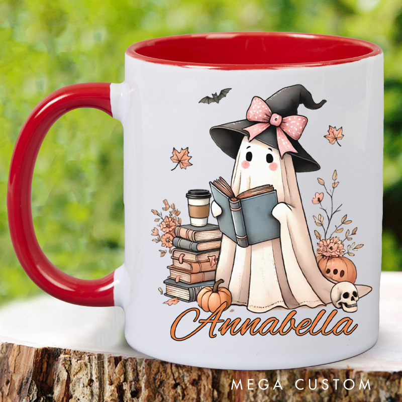 Personalized Ghost with Book Mugs For Halloween Lover Custom Reading Ghost with Name Book Lover Gift Reading Lover Gift Halloween Gift
