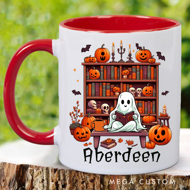 Personalized Ghost Library Mugs Halloween Spooky Mug with Name Custom Reading Ghost Book Lover Gift Bookish Gift Halloween Gift