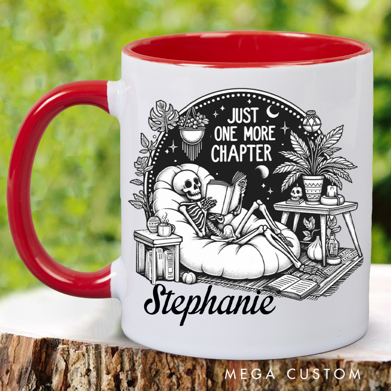 Personalized Just One More Chapter Mugs Halloween Skeleton Mug with Name Custom Spooky Mug Book Lover Gift Librarian Gift Halloween Gift